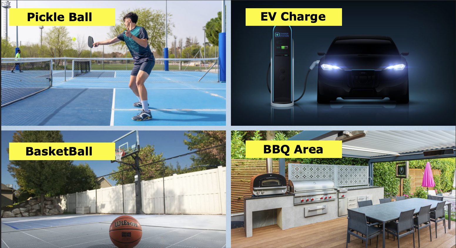 Veranda Residences Phase 2 pickleball, basketball, EV charge and BBQ area