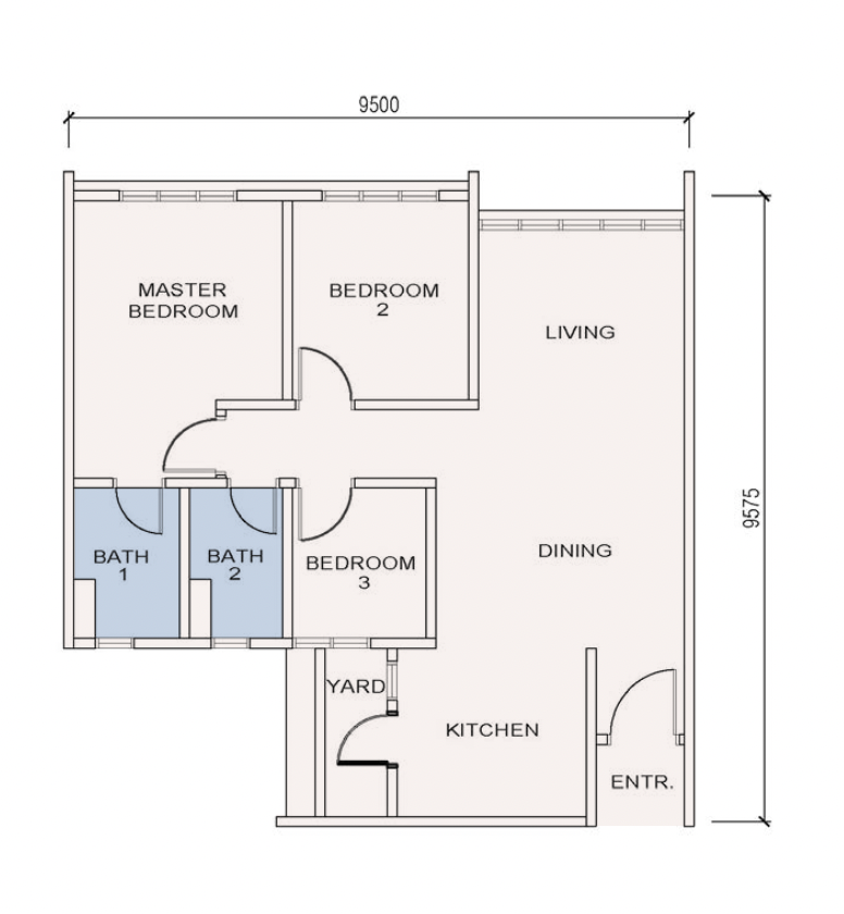 Veranda Residences Type B floor plan, 850 sqft